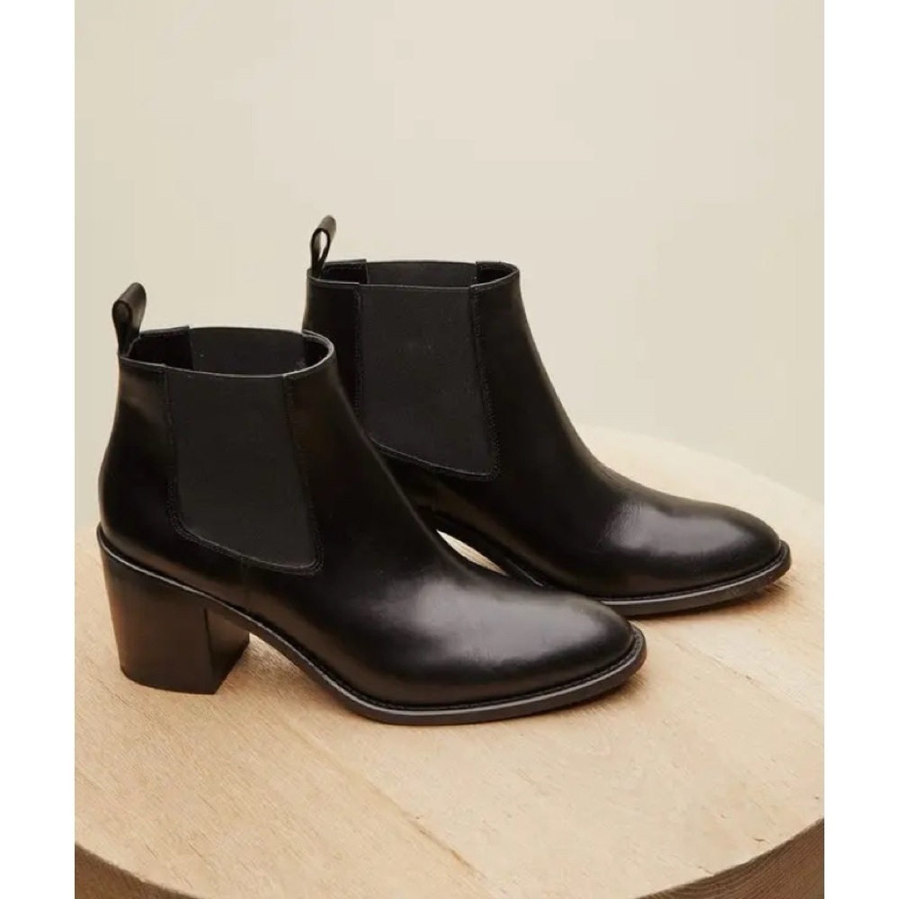 Jenni Kayne • Leather Heeled Chelsea boot ankle bootie black Nappa stacked 41 - Picture 3 of 13